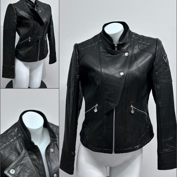 비대칭 판넬 램스킨 바이커 자켓