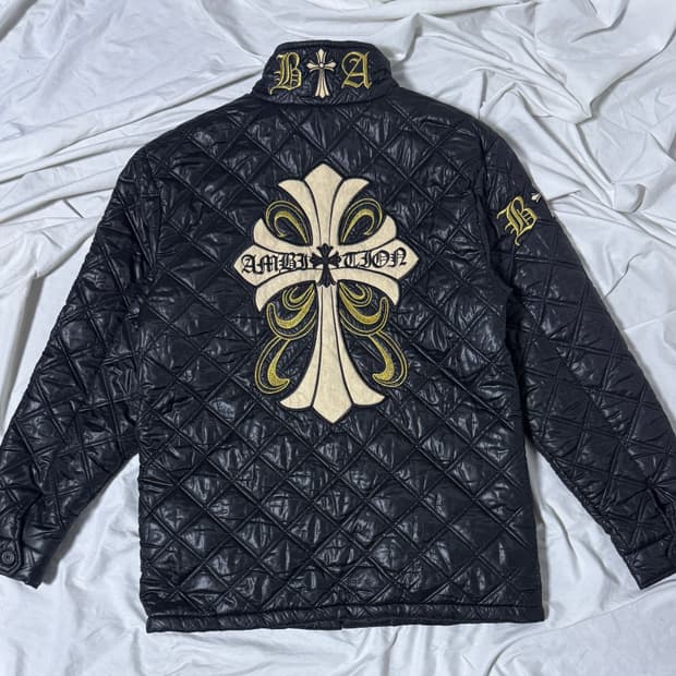 Be ambition 레터링 크로스 퀼팅 자켓 y2k vkei lgb