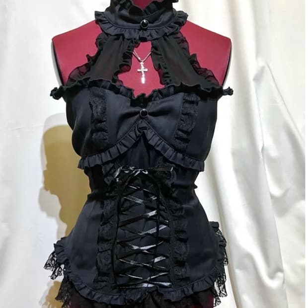 Marble 고스로리 초커 블라우스 고스펑크 