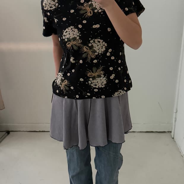 일본빈티지 핑크하우스 꽃패턴 레이스 탑