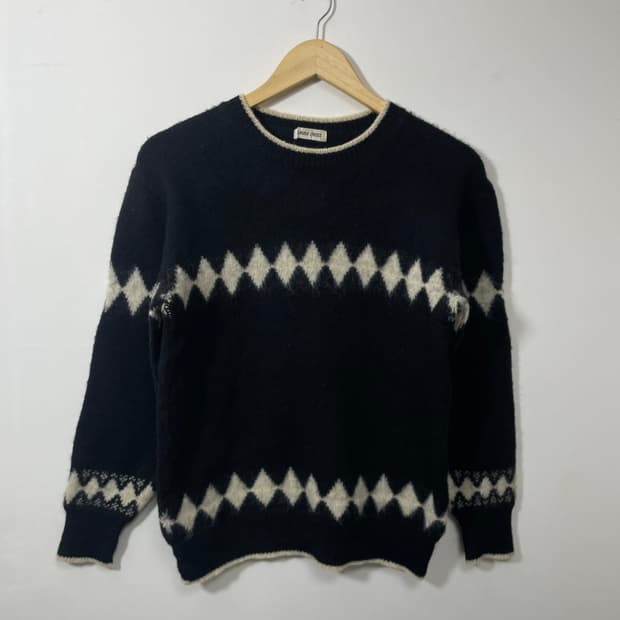 일본빈티지 아가일 패턴 울100% 니트 Free - K21