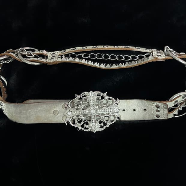 화이트 십자가 가죽 벨트 빈티지 일브 일본빈티지