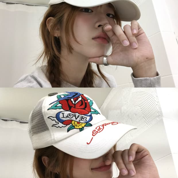 에드하디 화이트 올드스쿨 메쉬 트러커 캡 모자