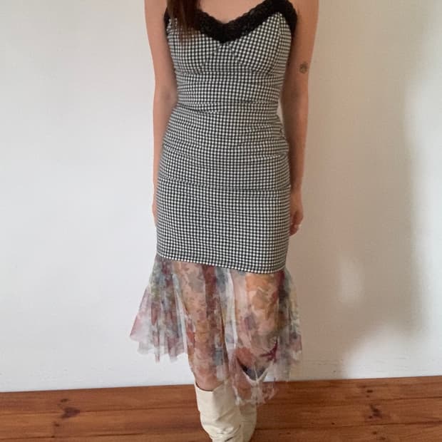 Check Lace Mini Dress