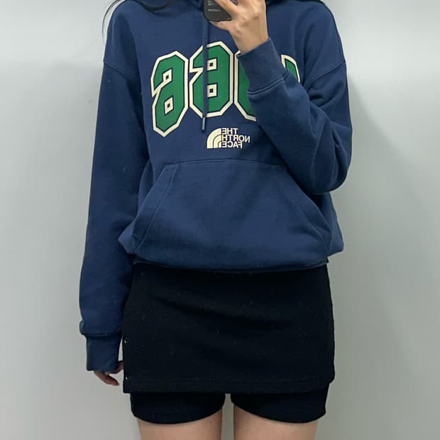 노스페이스 센터로고 네이비 후드티