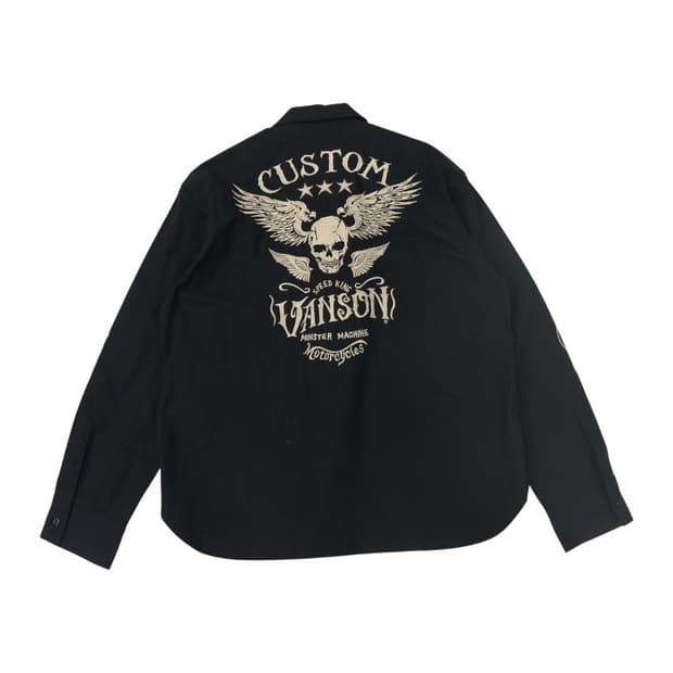 VANSON 밴슨 빈티지 스컬 윙 자수 블랙 워크 셔츠 (XL)