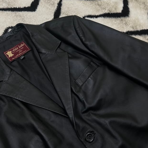 [2XL]빈티지 리얼레더 투버튼 블레이저/블랙