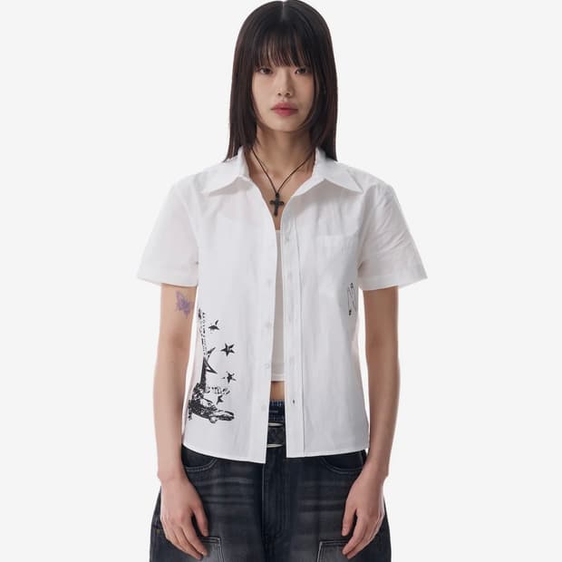 아캄 VTG Printed Half Shirts (White)
