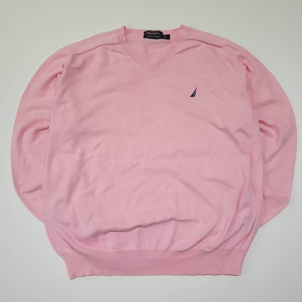 CL265 L 노티카 00s 말레이시아판 코튼 브이넥 핑크 니트 스웨터