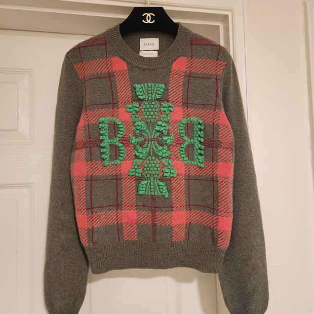 (정품)샤넬 배리 BARRIE  핑크 타탄 캐시미어 니트