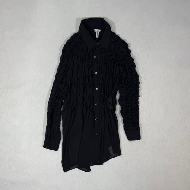 Gathered Asymmetrical Black Blouse shirt