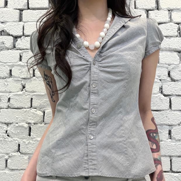 Shirred Puff Sleeve Fitted Blouse