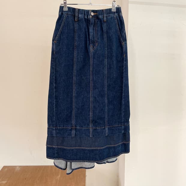 주카 블루 판넬 맥시 스커트