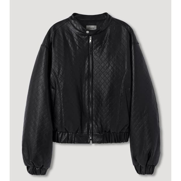 [PESTO] diamond quilting lether jumper