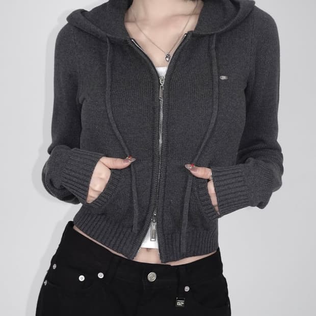 페일제이드 코튼 니트 후드 집업 - 차콜