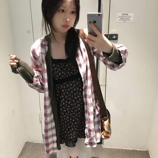 빈티지 플라워 체크 정원 코디세트 