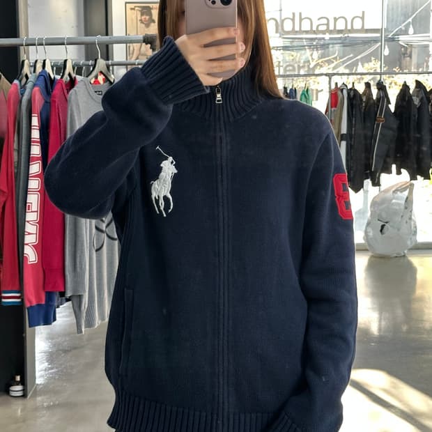 폴로랄프로렌 빅포니 넘버링 투웨이하이넥 램스울니트집업