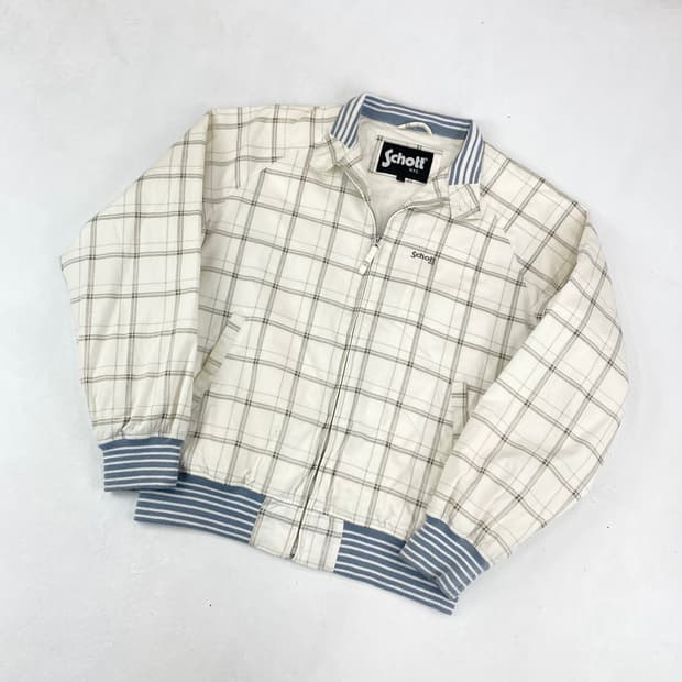 90s 쇼트 스몰 로고 체크 코튼 블루종 (100)