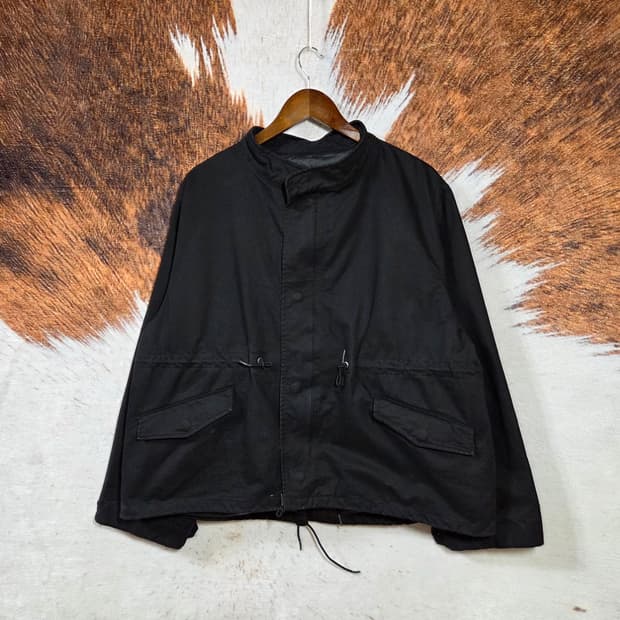 블랙 오버핏 크롭 코튼 자켓