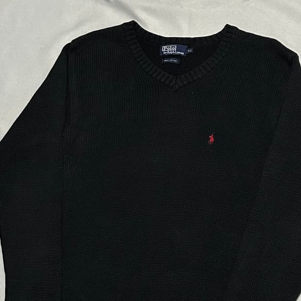 90 폴로랄프로랜 브이넥 코튼 블랙 니트
