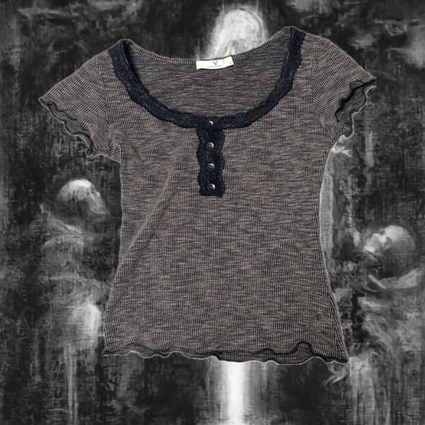 빈티지 블랙 레이스 middle tshirt