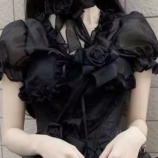 고딕 빈티지 프릴 퍼프소매 가디건