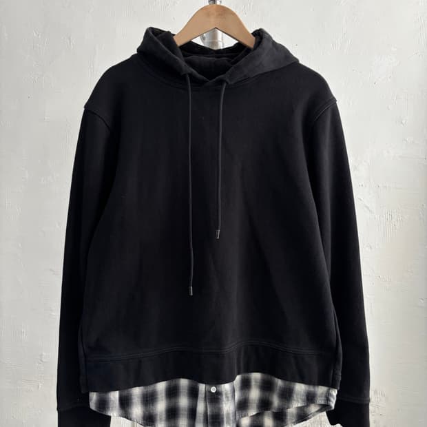 Solid Homme 솔리드옴므 셔츠 레이어드 블랙 후드티