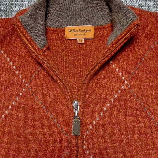 Wilkes Bashford 남성 아가일 니트 집업 M