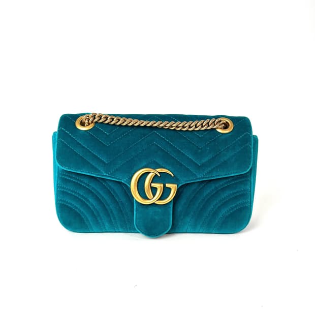 구찌 마몽 마몬트 벨벳 미니백 터키옥색