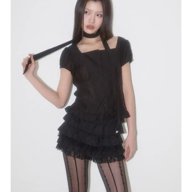 일리고 캉캉 프릴 스커트 팬츠 블랙 S