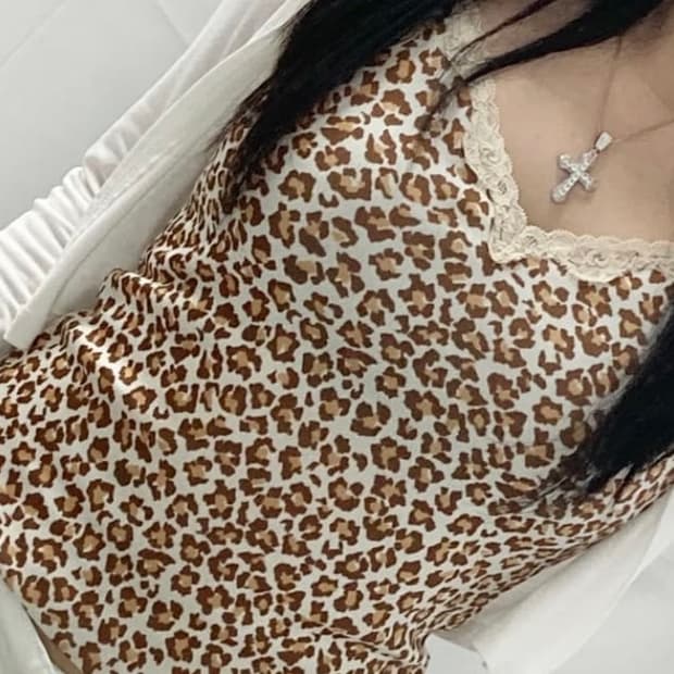 빈티지 레오파드 레이스 나시