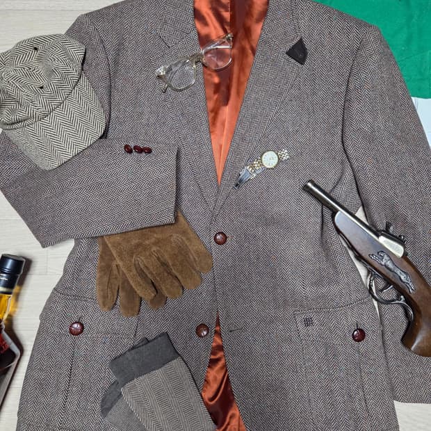 MAESTRO 캐시미어 헤링본 스포츠 코트 수트 자켓 블레이저 헌팅자켓