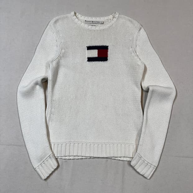 M) 타미힐피거 로고 헤비코튼 라운드넥 니트
