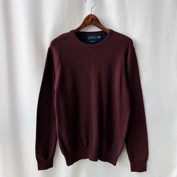 폴로 랄프로렌 피마 코튼 라운드 니트 버건디 M