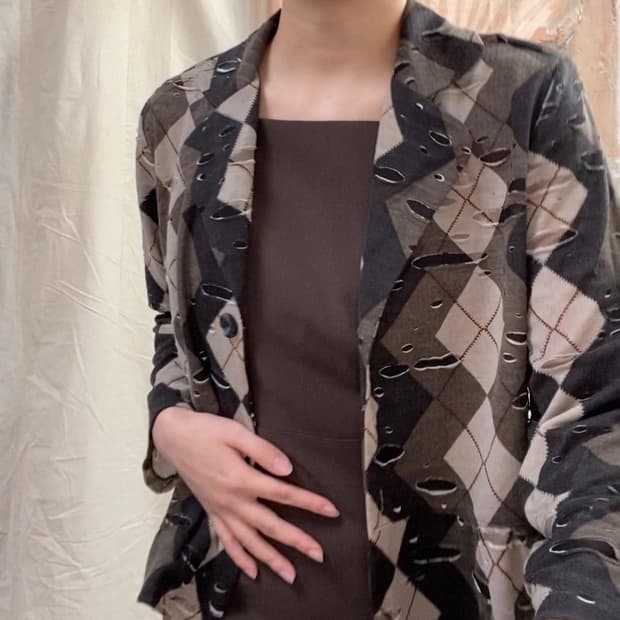 빈티지 아가일 데미지 그런지 무드 자켓