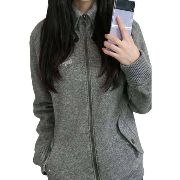 히스테릭 글래머 그레이 스웨터 기모 집업