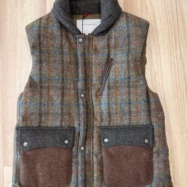 새상품) 커스텀멜로우 레이어드 끝판왕 울 체크 덕다운 조끼