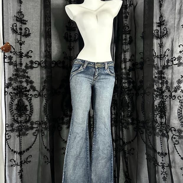 washed flare denim pants