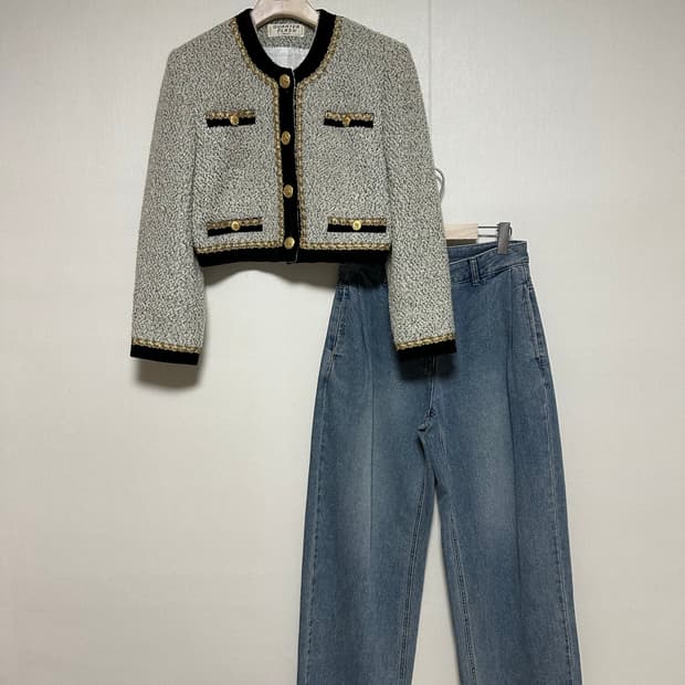 일본빈티지 벨벳트림 크롭 복고풍자켓