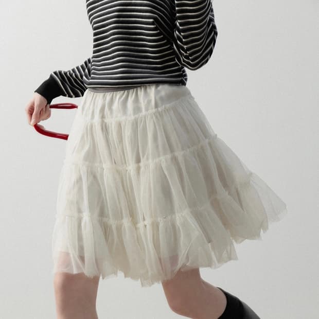 EGGKA 튤 미디 스커트 S