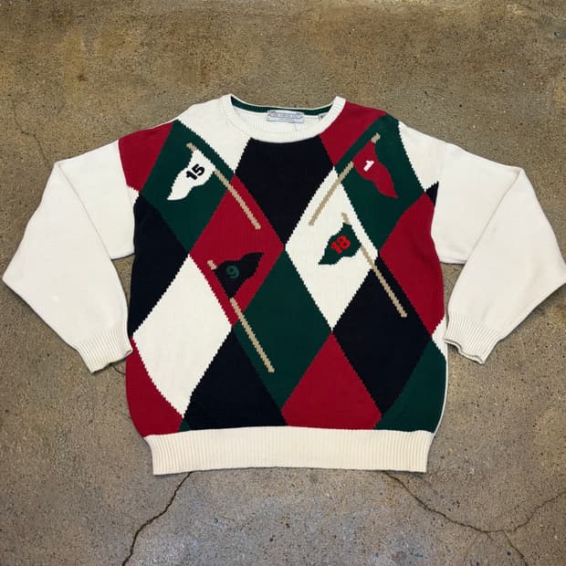 새상품급 90s USA 빈티지 존에쉬포드 골프 헤비코튼 니트
