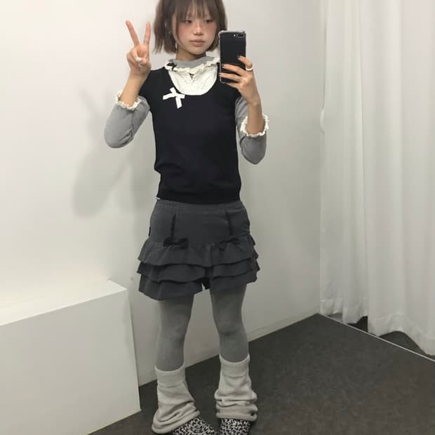 No. 무채색 레이어드 리본 Setྀི