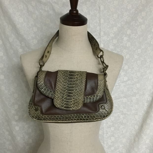 빈티지 브라운 파이톤 패턴 숄더백