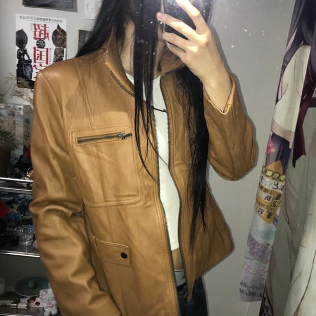 Chic 램스킨 브라운 레더자켓