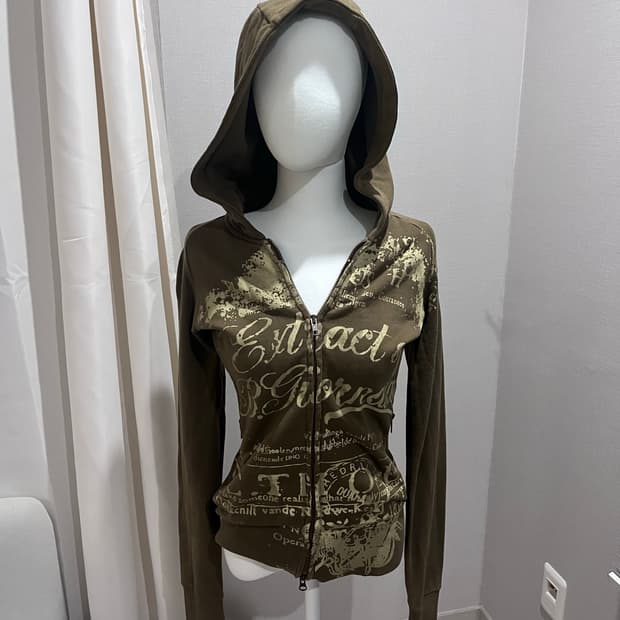 그런지 프린팅 카키 후드집업 펑크 y2k 