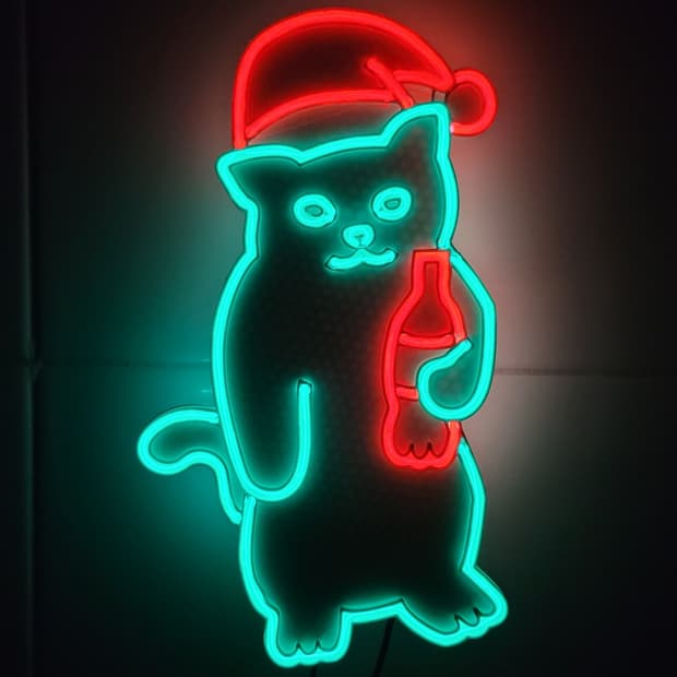 네온사인 고양이 산타 크리스마스 무드등 led 램프 조명