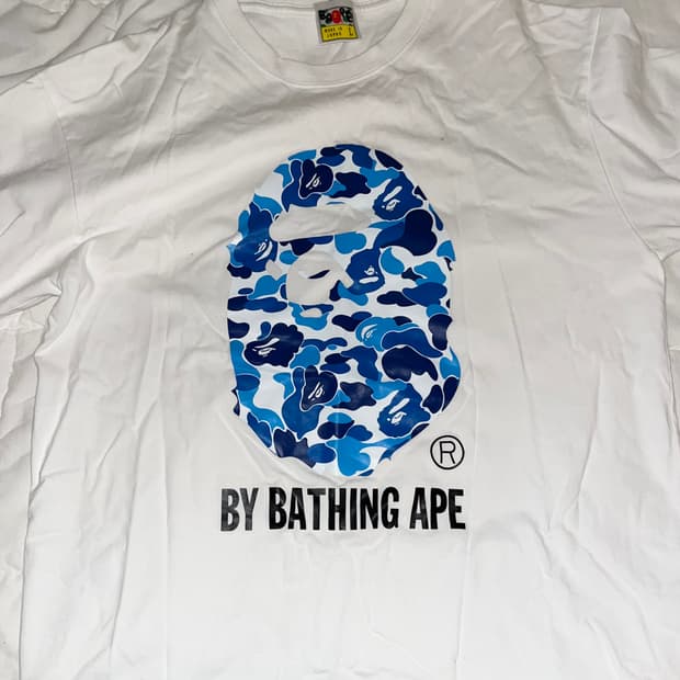 베이프 카모 티셔츠 화이트 블루 L