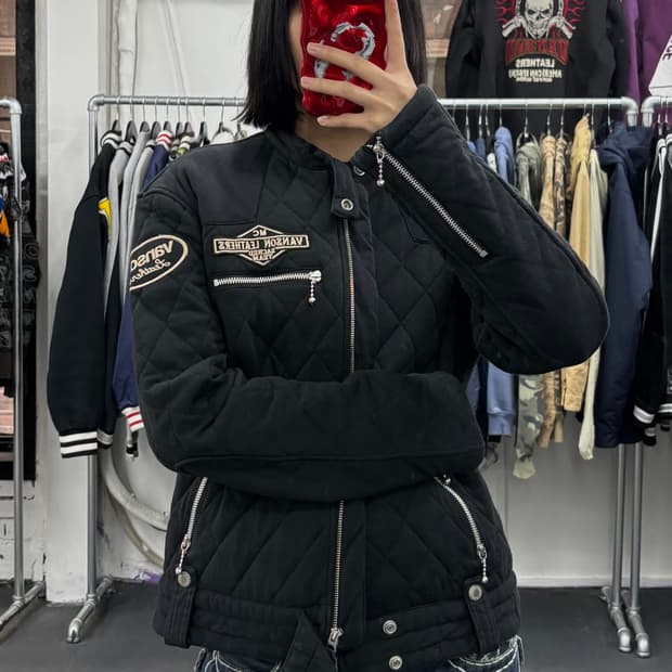 밴슨 레더 퀼팅 바이커 자켓