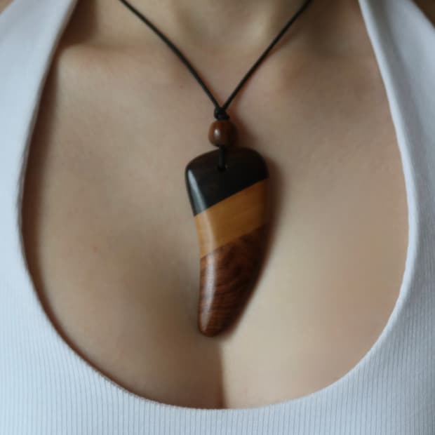 wooden horn pendant necklace