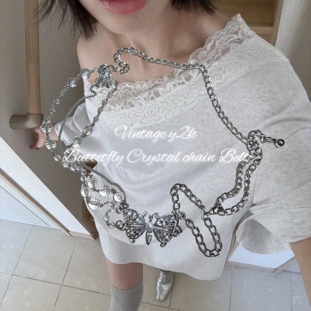 Vintage y2k Buttetfly Crystal chain Belt